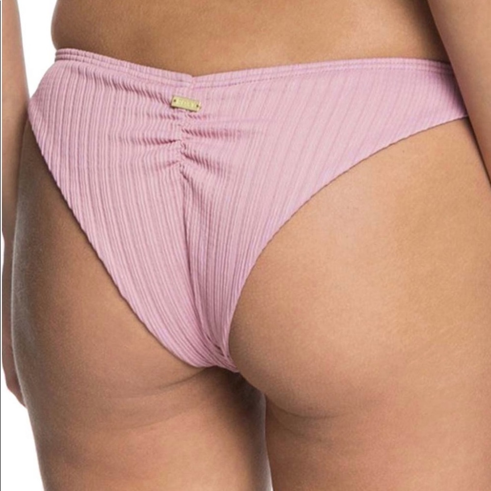 Roxy NWT Lilac “Stay Golden” Bikini Bottom Blush Pink cheeky ruched - Picture 2 of 4